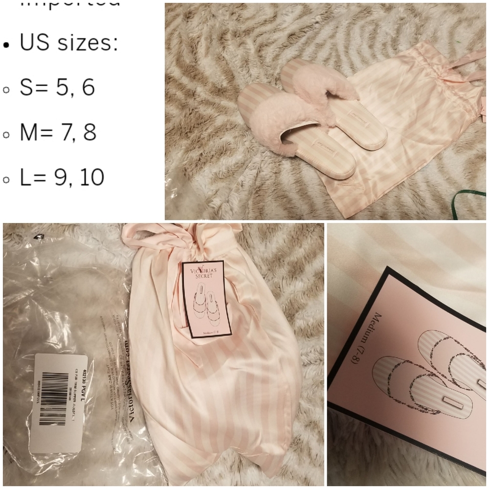 Victoria secret satin fur slippers